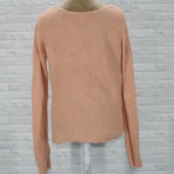 LU NYC Sweater Knit Wrap Front Twist Knot Pullover V-Neck Pastel Peach Large - Picture 4 of 12